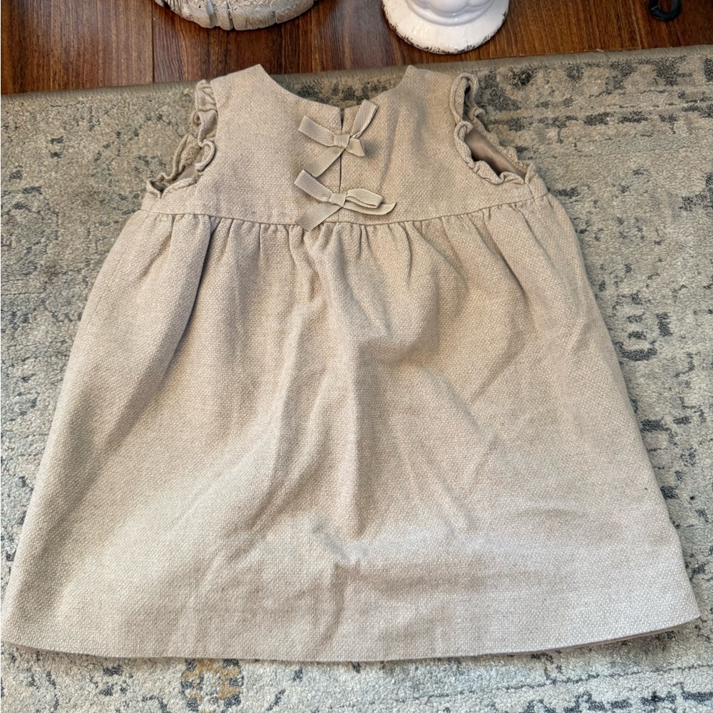 Zara Beige Sleeveless Kids Dress with Bows